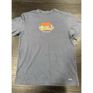 Life Is Good Men's Medium Regular‎ Fit T-Shirt With Dog And Sunset